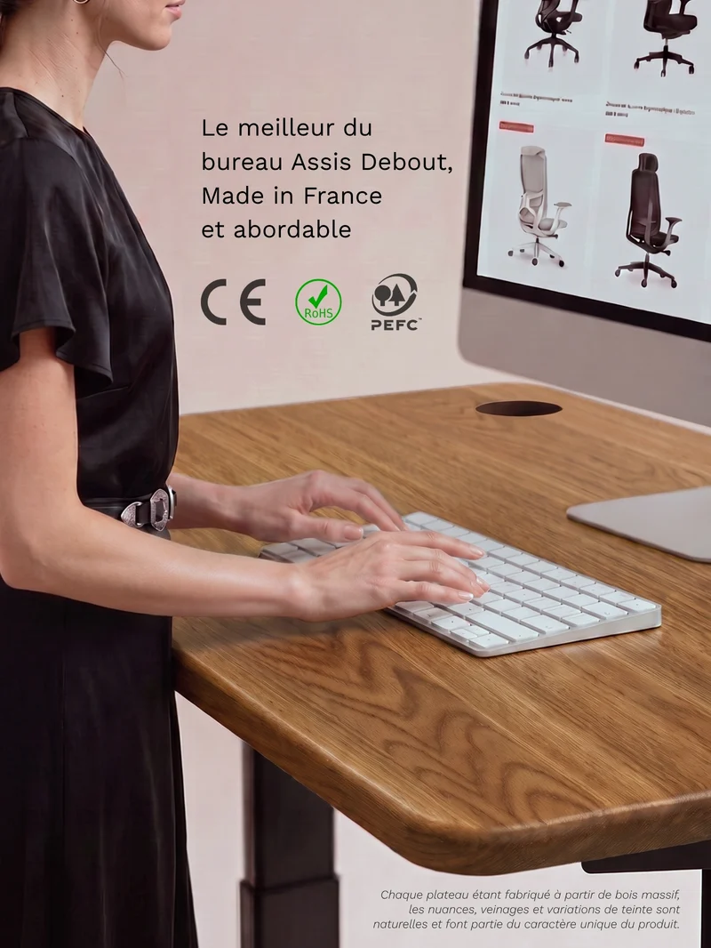 Advanced - Plateau Premium Oak | Bureau Assis Debout Électrique en Chêne Massif