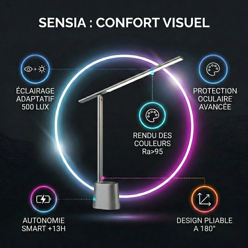 Lampe de Bureau Sensia : Capteur intelligent & Confort visuel