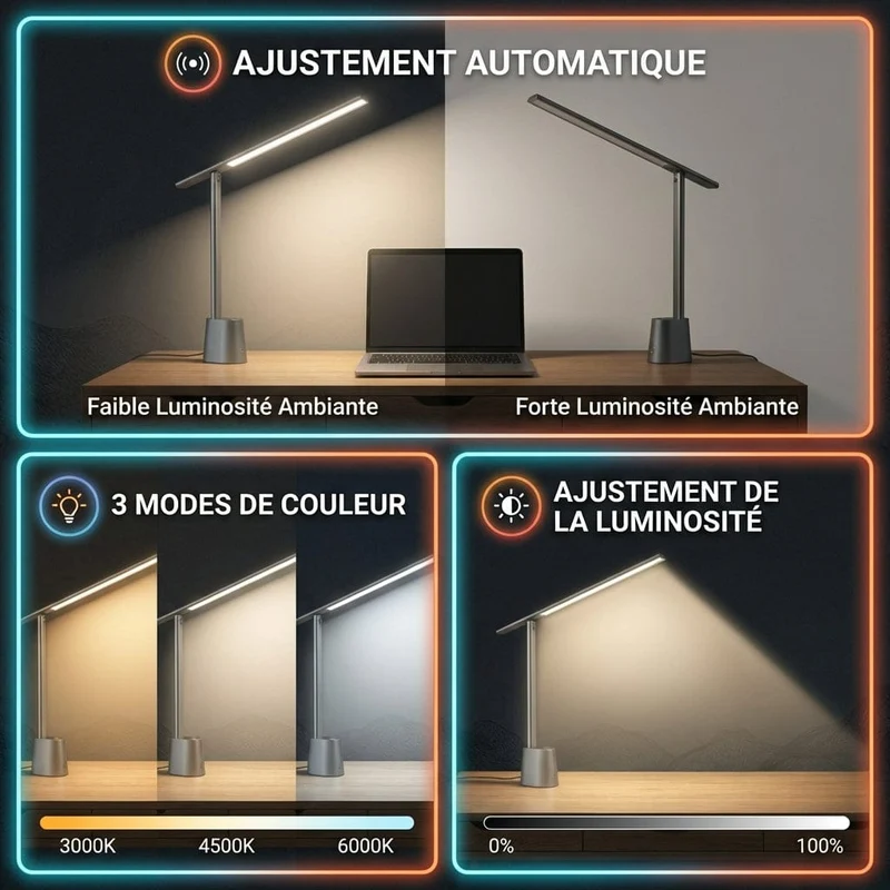 Lampe de Bureau Sensia : Capteur intelligent & Confort visuel