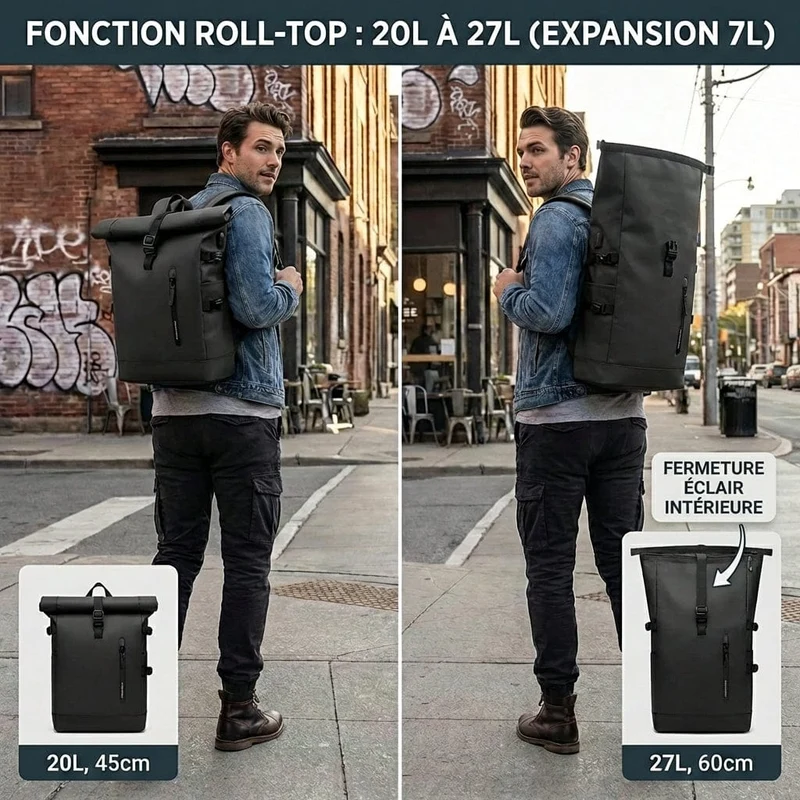Sac à dos ordinateur homme Crescendo - Confort dorsal et capacité extensible