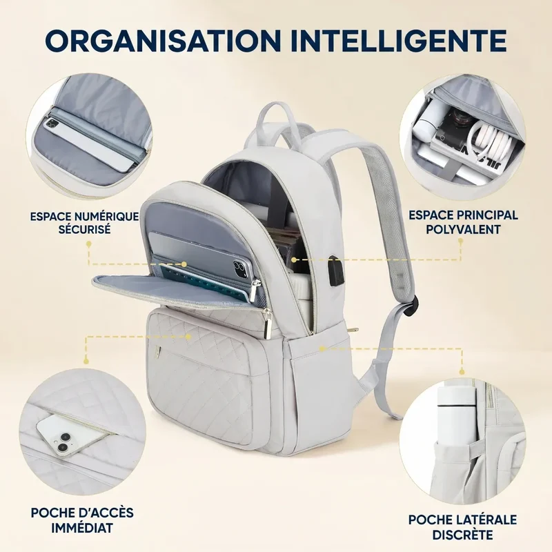 Sac à dos ordinateur femme Séléné - Matelassé Chic & Ergonomique