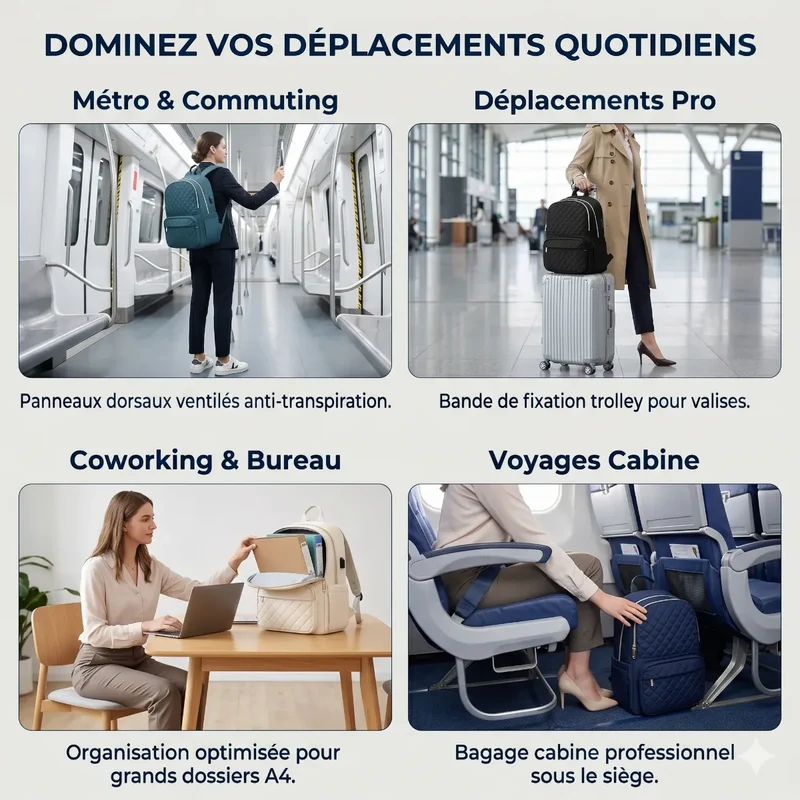 Sac à dos ordinateur femme Séléné - Matelassé Chic & Ergonomique