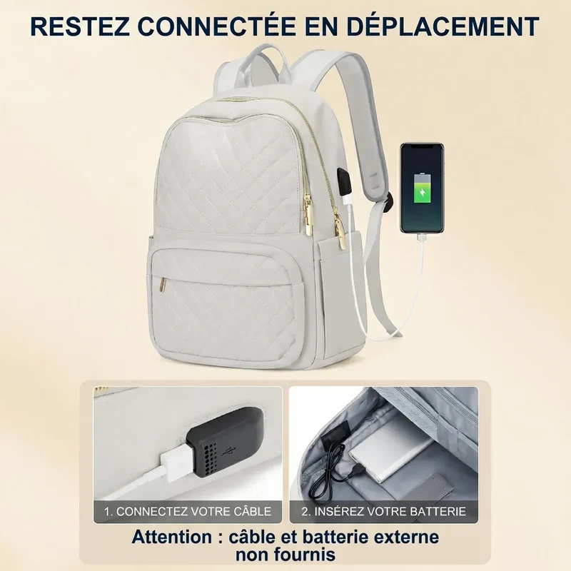 Sac à dos ordinateur femme Séléné - Matelassé Chic & Ergonomique