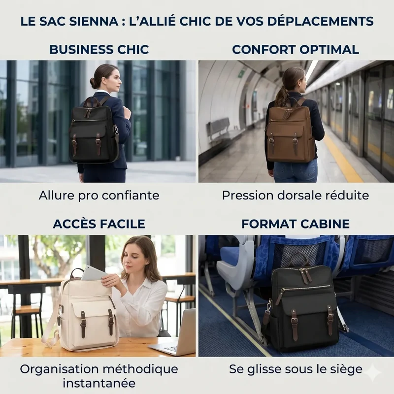 Sac à dos ordinateur femme Sienna 14 pouces - Élégance, Confort & Protection Antichoc