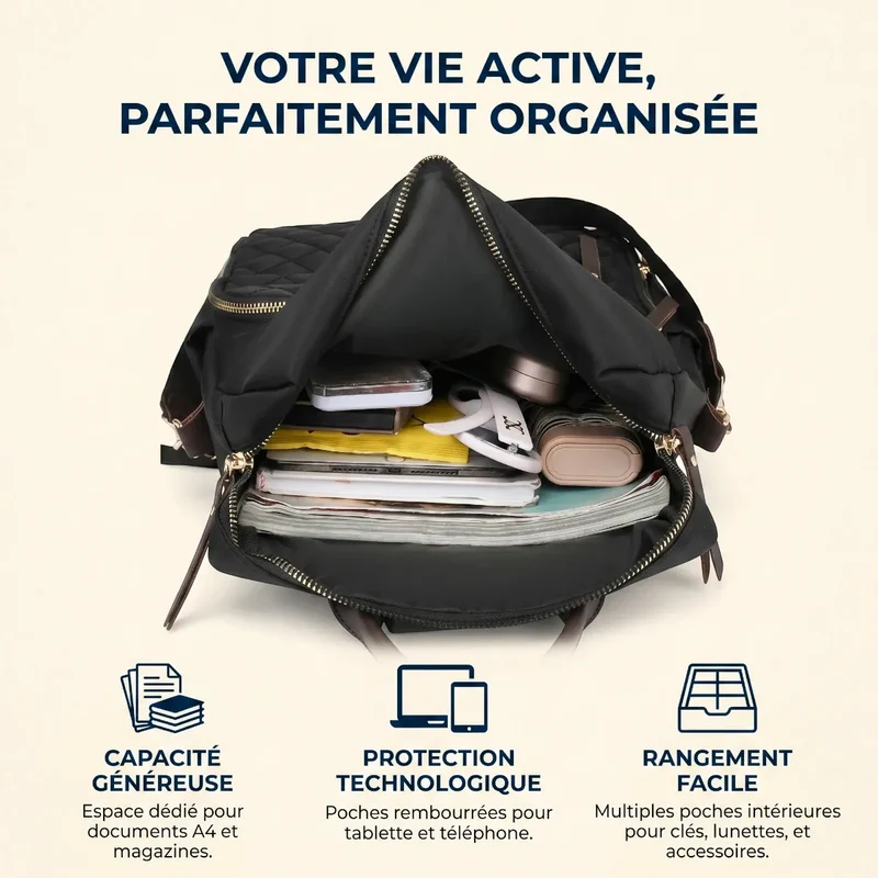 Sac à dos ordinateur femme Sienna 14 pouces - Élégance, Confort & Protection Antichoc