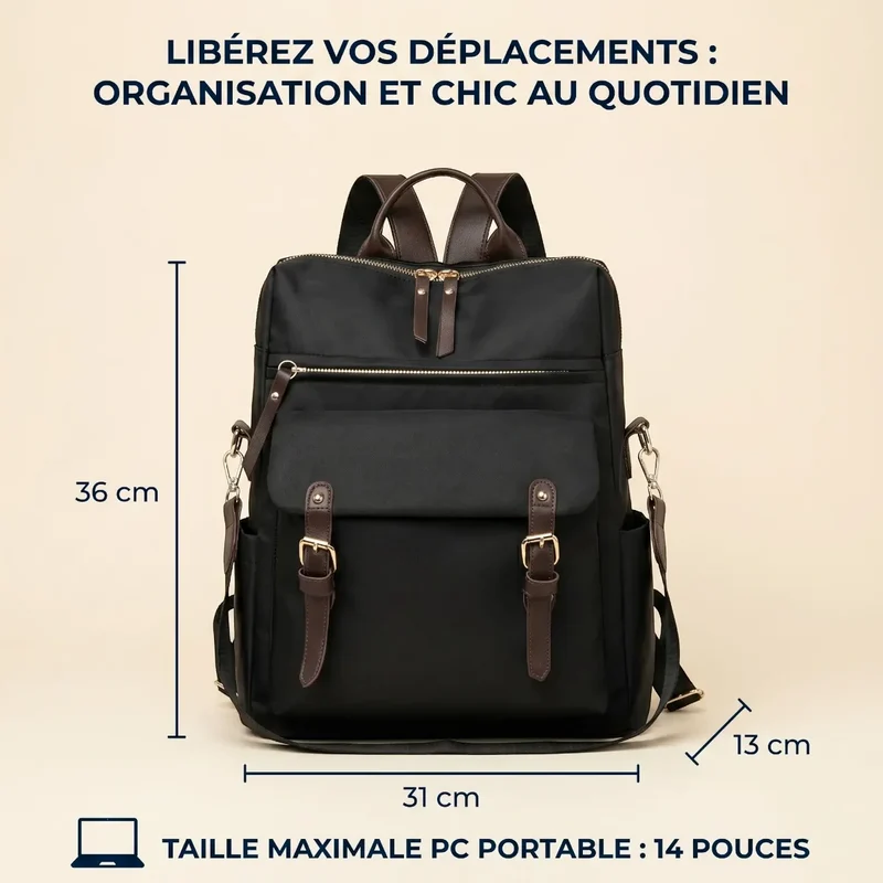 Sac à dos ordinateur femme Sienna 14 pouces - Élégance, Confort & Protection Antichoc