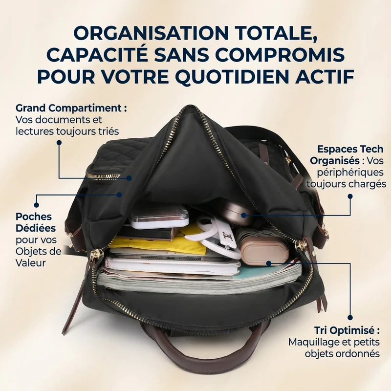 Sac à dos ordinateur femme chic Elysée - Confort Ergonomique & Protection Antichoc