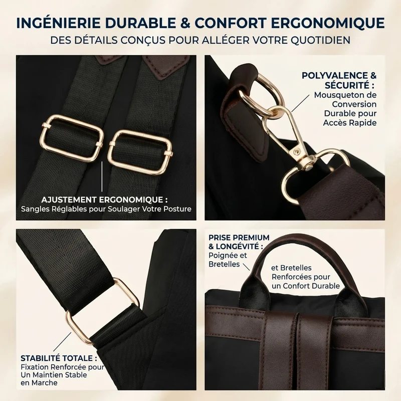 Sac à dos ordinateur femme chic Elysée - Confort Ergonomique & Protection Antichoc