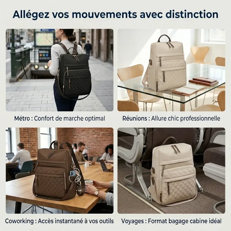 Sac à dos ordinateur femme chic Elysée - Confort Ergonomique & Protection Antichoc