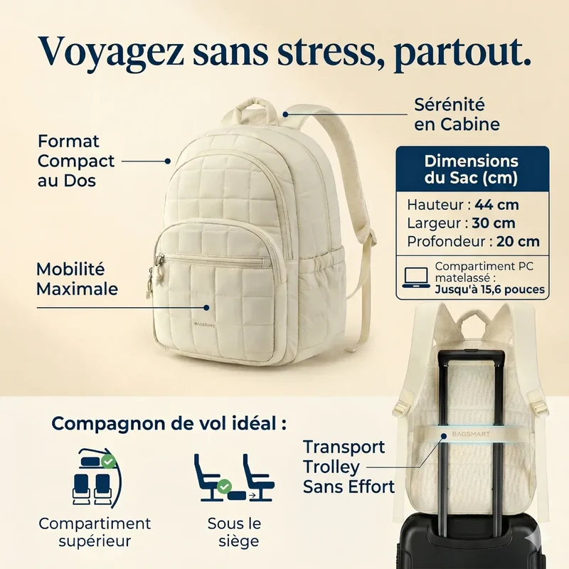 Sac à dos ordinateur femme Elya - Confort Ergonomique & Style Matelassé