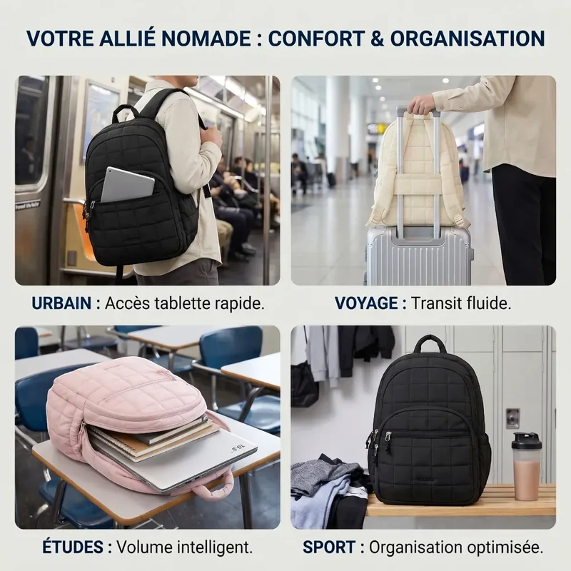 Sac à dos ordinateur femme Elya - Confort Ergonomique & Style Matelassé