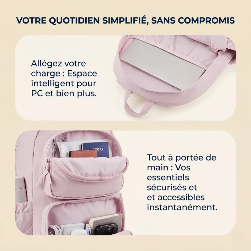 Sac à dos ordinateur femme Nuage - Taslan - Confort & Légèreté