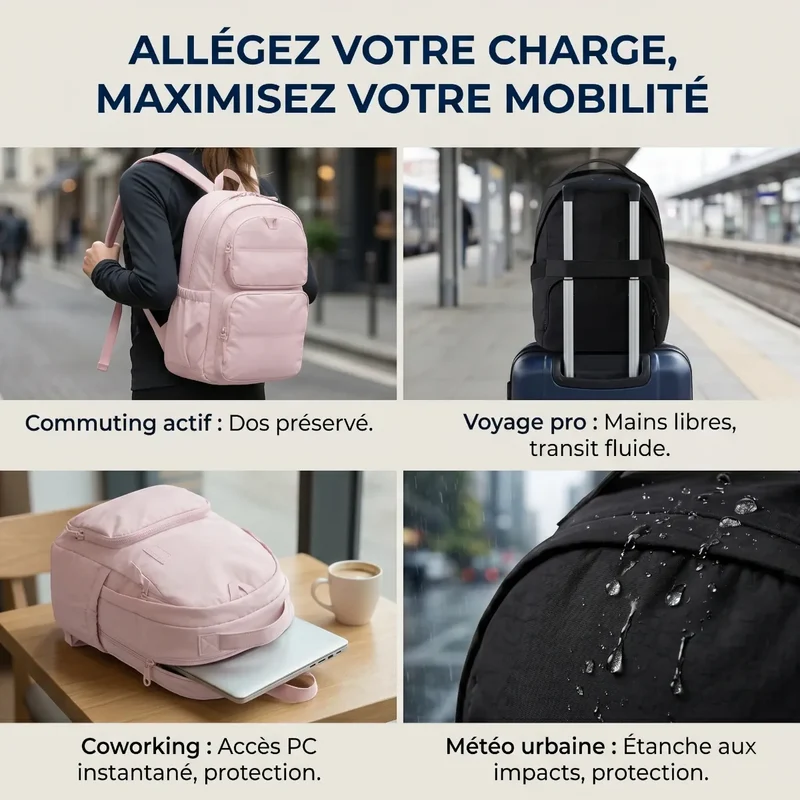 Sac à dos ordinateur femme Nuage - Taslan - Confort & Légèreté