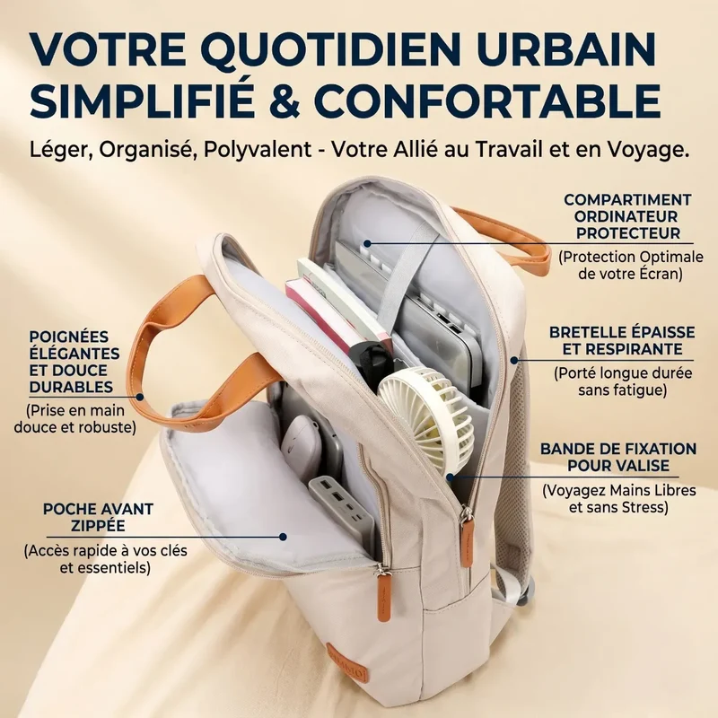Sac à dos ordinateur femme Aura Pro - Confort Dos & Élégance