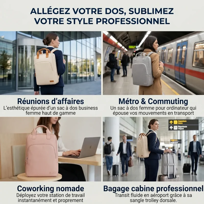 Sac à dos ordinateur femme Aura Pro - Confort Dos & Élégance