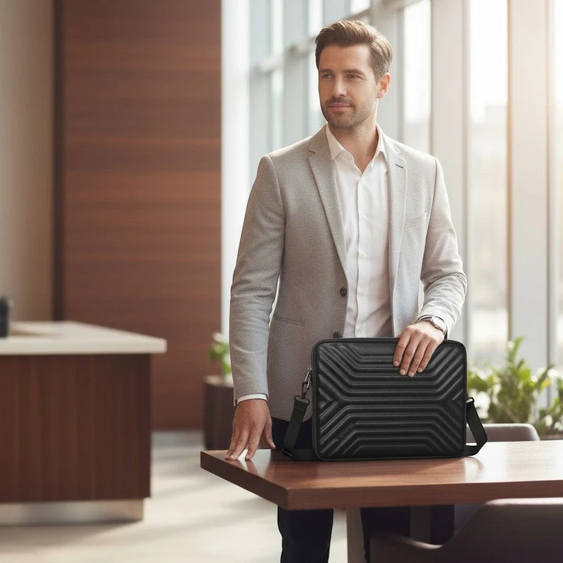 Sacoche Ordinateur Pour Homme - Rigide Antichoc Noir Ultra Slim 10" à 17"