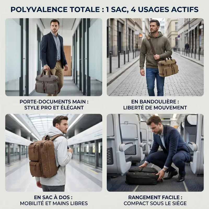 Sacoche Ordinateur Homme Kallio - Ergonomie 3-en-1 & Style Business