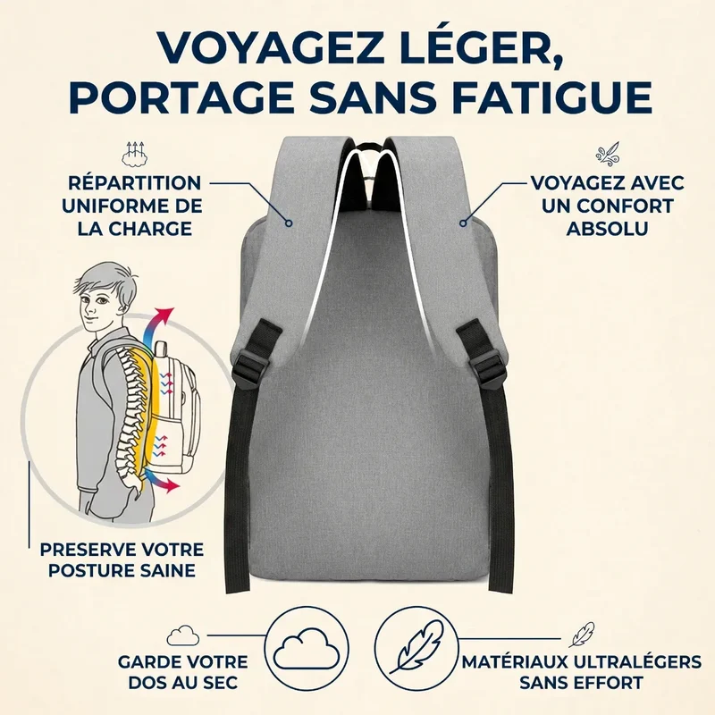 Sac à dos ordinateur homme ErgoStride - Soulagement dorsal & Protection déperlante