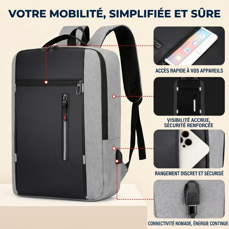 Sac à dos ordinateur homme ErgoStride - Soulagement dorsal & Protection déperlante