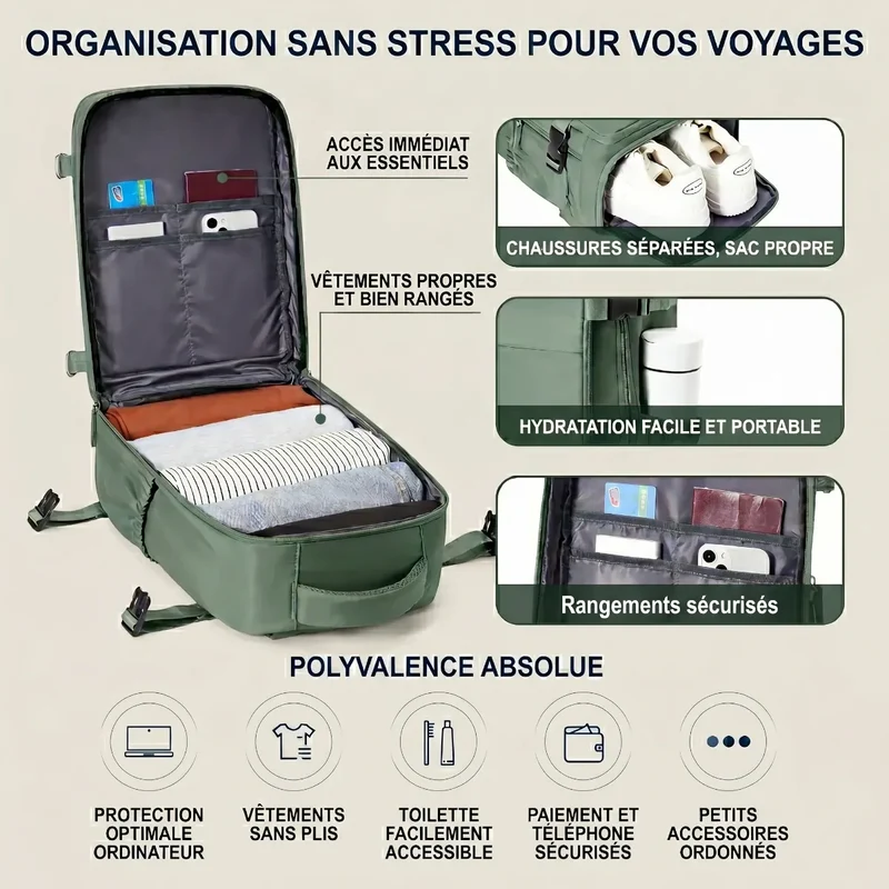 Sac à dos ordinateur homme Nomad Pro 40 - Confort biomécanique & Organisation cabine