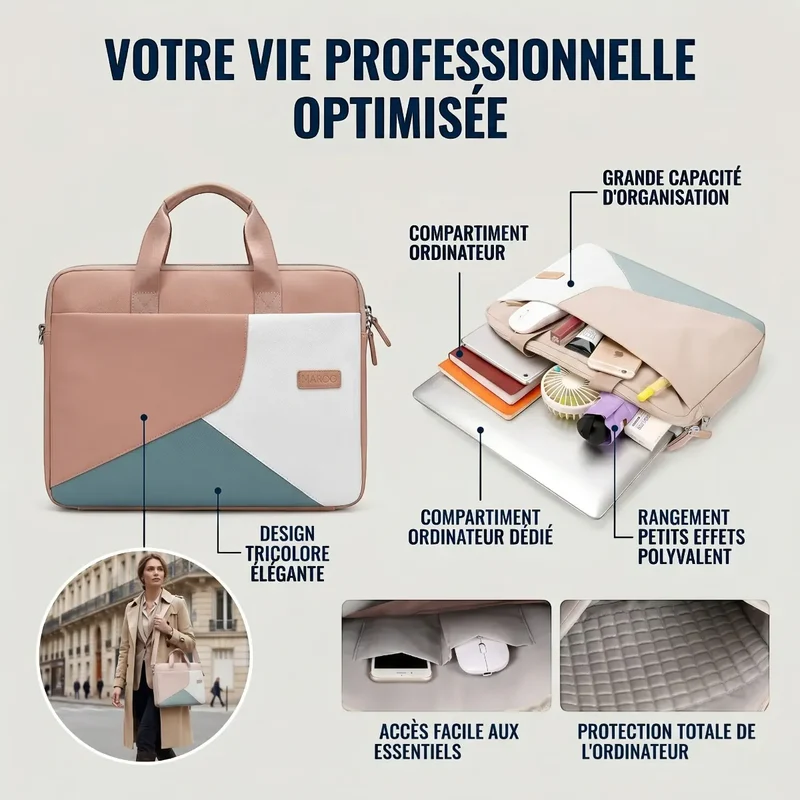 Sacoche ordinateur pour femme Mahoo - Confort ergonomique & Protection antichoc