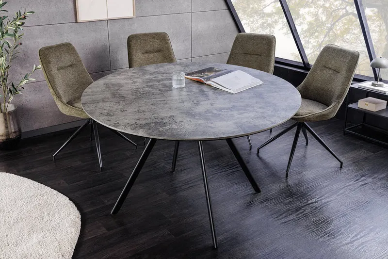Table à manger ronde ATELIER 120cm béton gris design métal noir