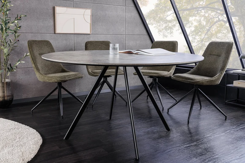 Table à manger ronde ATELIER 120cm béton gris design métal noir