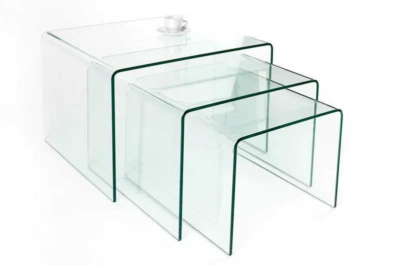 Lot de 3 tables basses design en verre FANTOME 60cm tables d’appoint transparentes