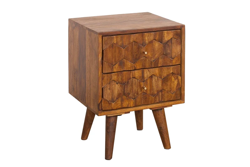 Table d'appoint en bois massif MYSTIC LIVING 60 cm marron finition pierre de Sheesham table de chevet