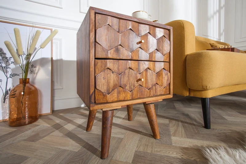 Table d'appoint en bois massif MYSTIC LIVING 60 cm marron finition pierre de Sheesham table de chevet