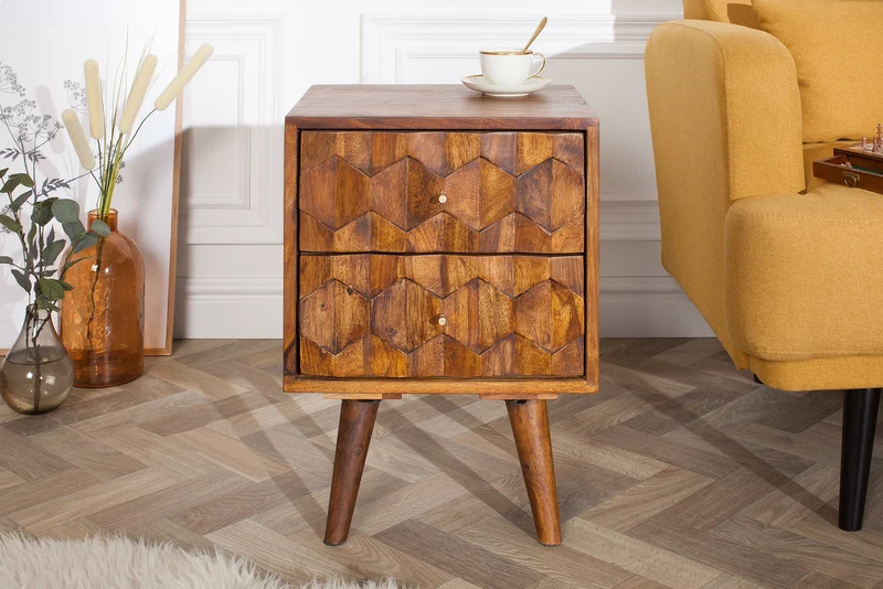 Table d'appoint en bois massif MYSTIC LIVING 60 cm marron finition pierre de Sheesham table de chevet