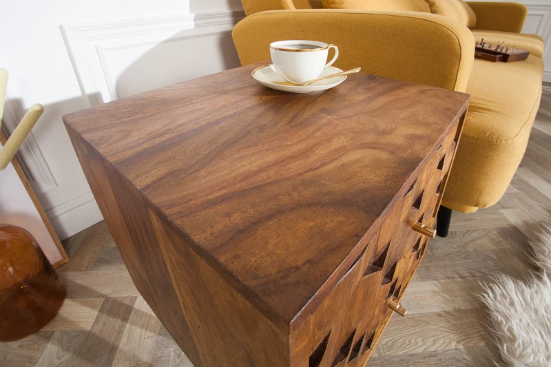 Table d'appoint en bois massif MYSTIC LIVING 60 cm marron finition pierre de Sheesham table de chevet