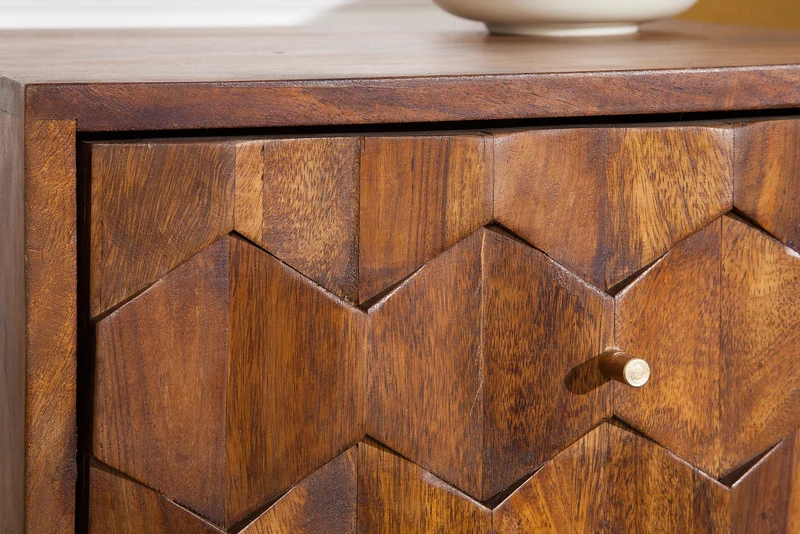 Table d'appoint en bois massif MYSTIC LIVING 60 cm marron finition pierre de Sheesham table de chevet