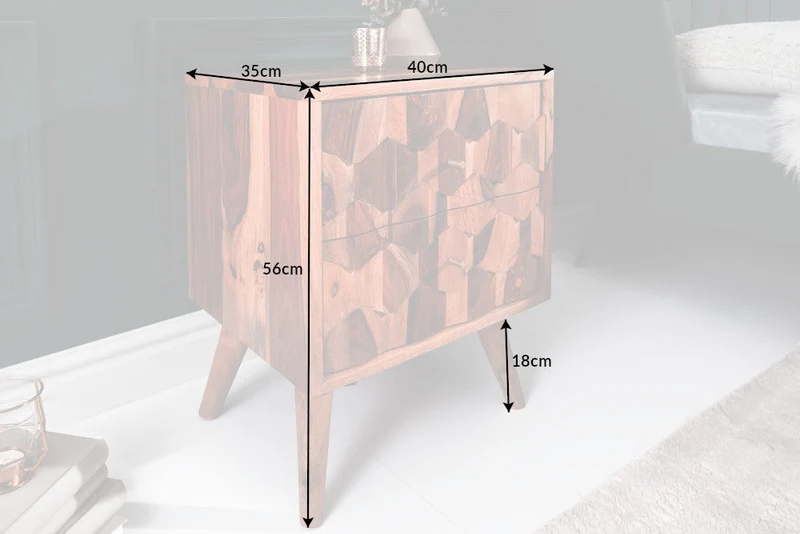 Table d'appoint en bois massif MYSTIC LIVING 60 cm marron finition pierre de Sheesham table de chevet