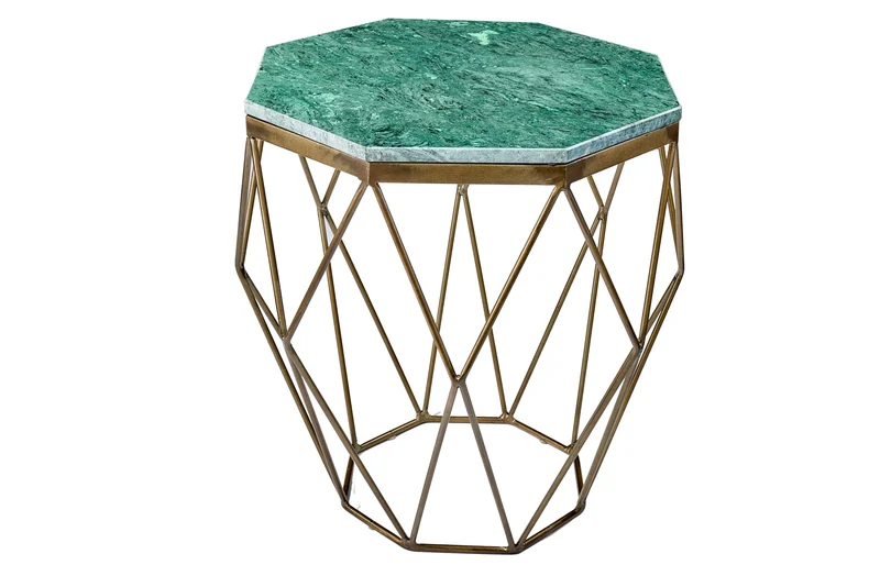 Table d'appoint abstraite DIAMOND 50cm marbre vert laiton métal