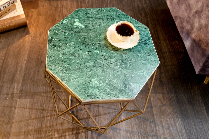 Table d'appoint abstraite DIAMOND 50cm marbre vert laiton métal