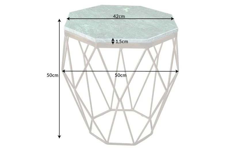 Table d'appoint abstraite DIAMOND 50cm marbre vert laiton métal