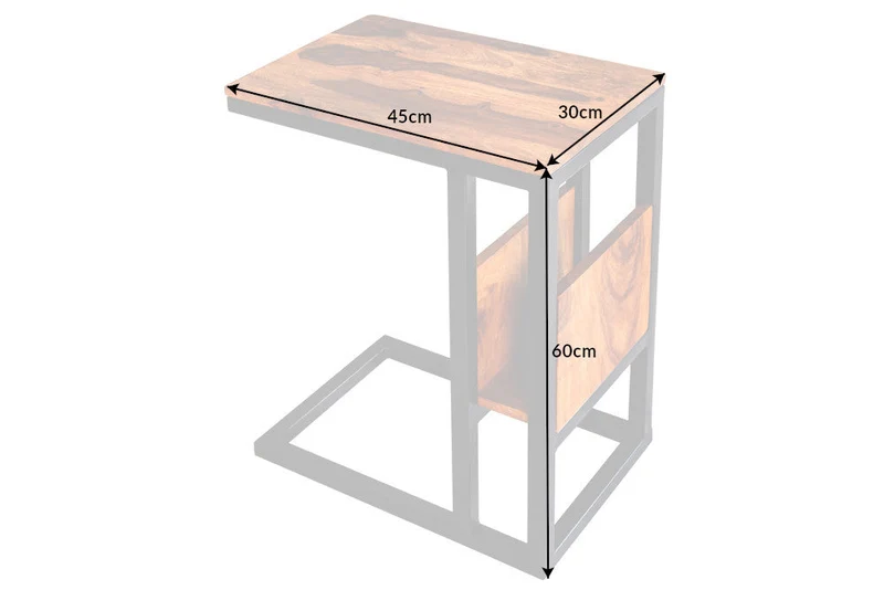 Table d'appoint en bois massif CONCIERGE 60cm finition pierre de Sheesham marron avec espace de rangement