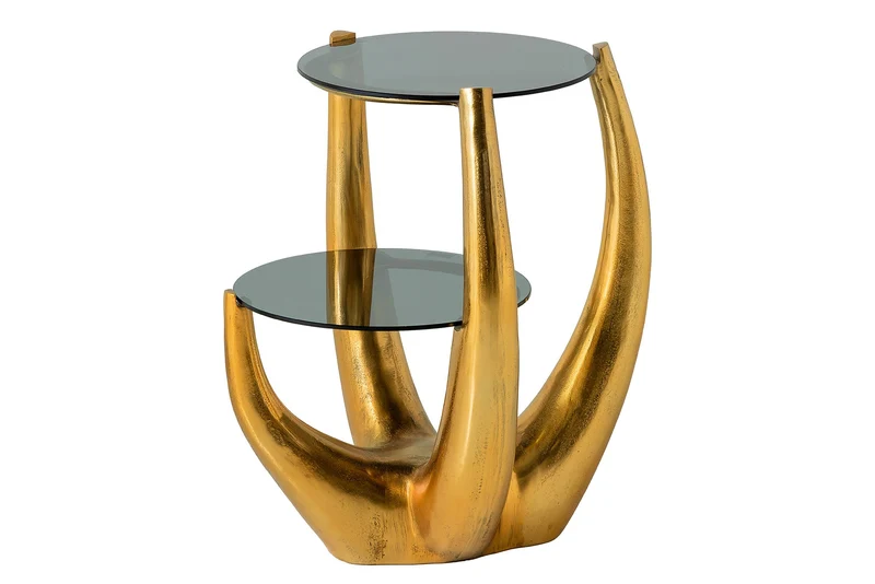 Table d'appoint LEVELS 50 cm en métal noir, verre noir antique, fait main