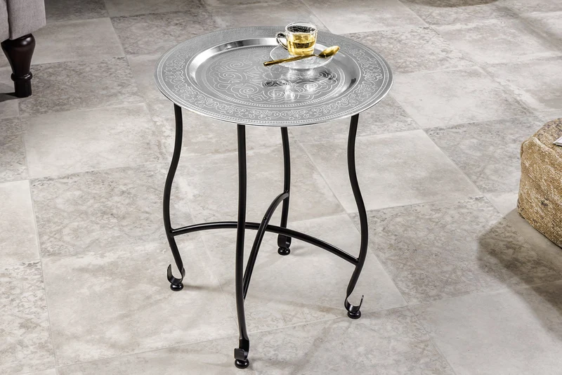 Table d'appoint ronde MARRAKESH 50cm table à thé argentée plateau amovible pliable