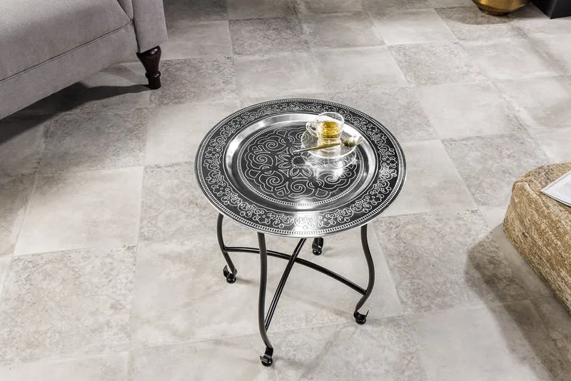 Table d'appoint ronde MARRAKESH 50cm table à thé argentée plateau amovible pliable