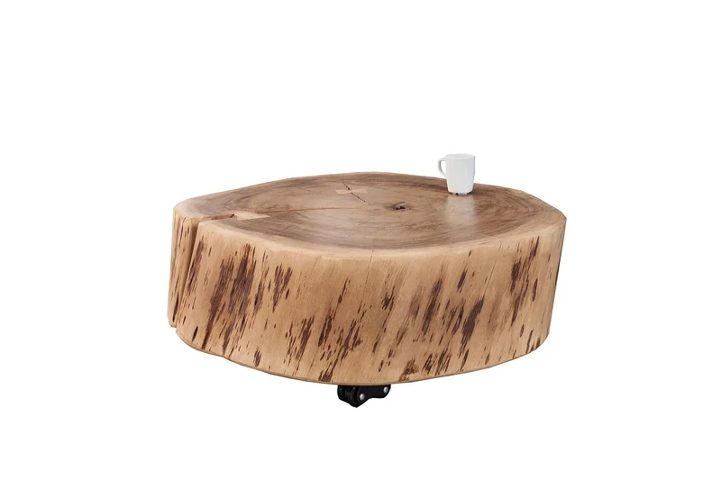 Table basse tronc d'arbre GOA 60cm bois massif d'acacia naturel ronde avec roulettes unique