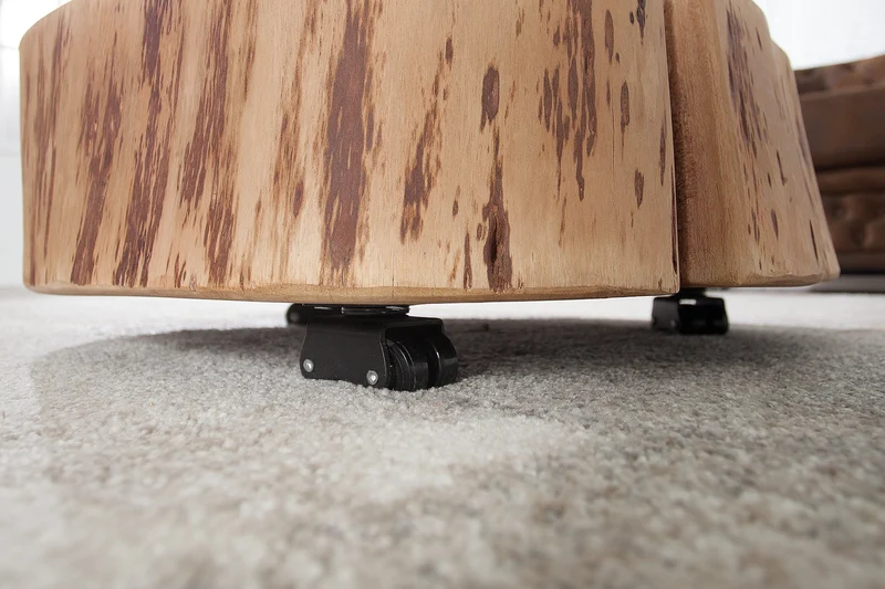 Table basse tronc d'arbre GOA 60cm bois massif d'acacia naturel ronde avec roulettes unique