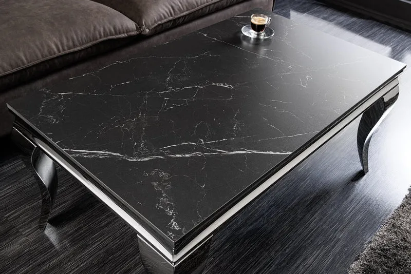 Table basse design MODERN BAROQUE 100cm marbre céramique chrome anthracite noir