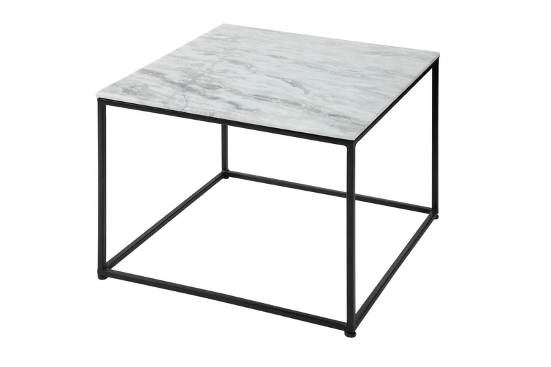 Table basse élégante ELEMENTS 50cm blanche avec plateau en marbre poli