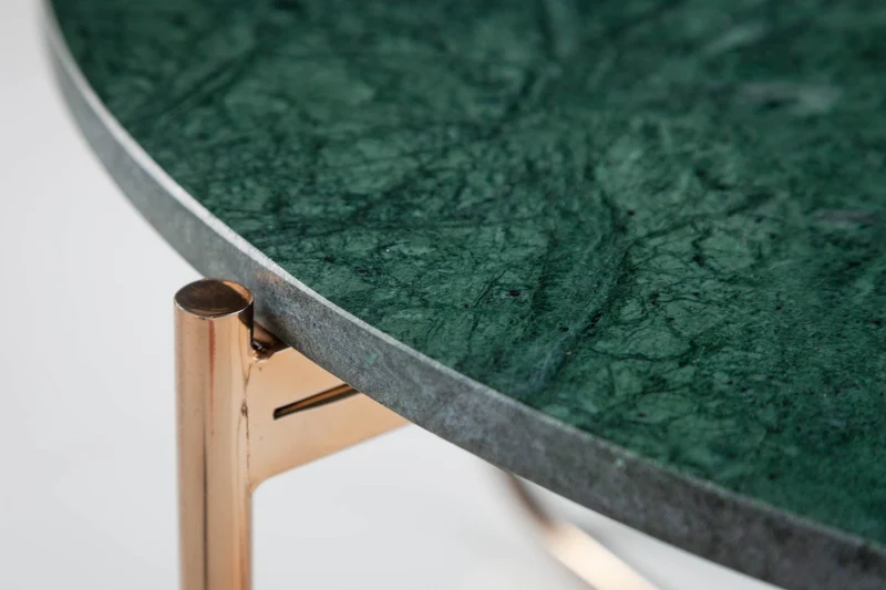 Table basse ronde NOBLE 65cm marbre vert plateau amovible pliable métal doré