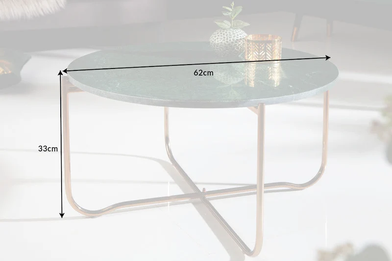 Table basse ronde NOBLE 65cm marbre vert plateau amovible pliable métal doré