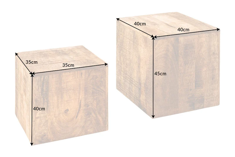 Ensemble solide de 2 tables d'appoint CURACAO 45 cm table basse cube en bois de manguier naturel faite à la main