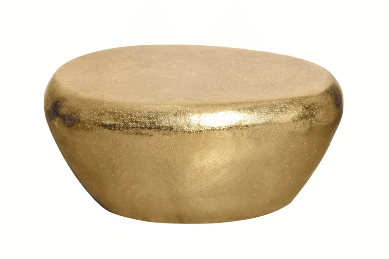 Table basse artisanale STONE 75cm en métal doré martelé design