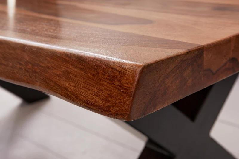Table basse design AMAZONAS 110 cm marron bois massif de sheesham bordé d'arbre